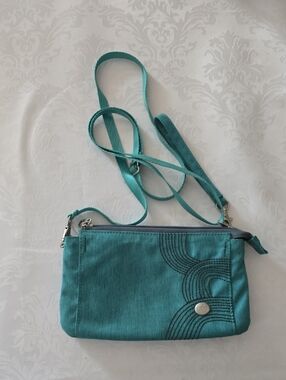 Teal Crossbody Bag with Curved Stitch Detail